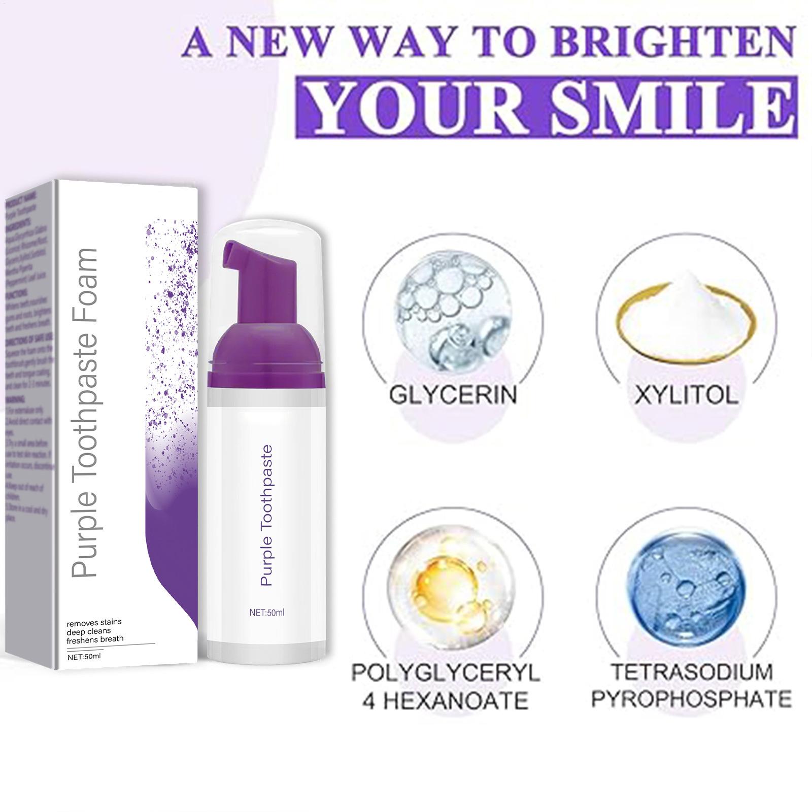 50ml 퍼플 화이트닝 치약 퍼플 폼 치약 브라이트닝  - Teeth Whitening Foam Toothpaste 리뷰 및 가격