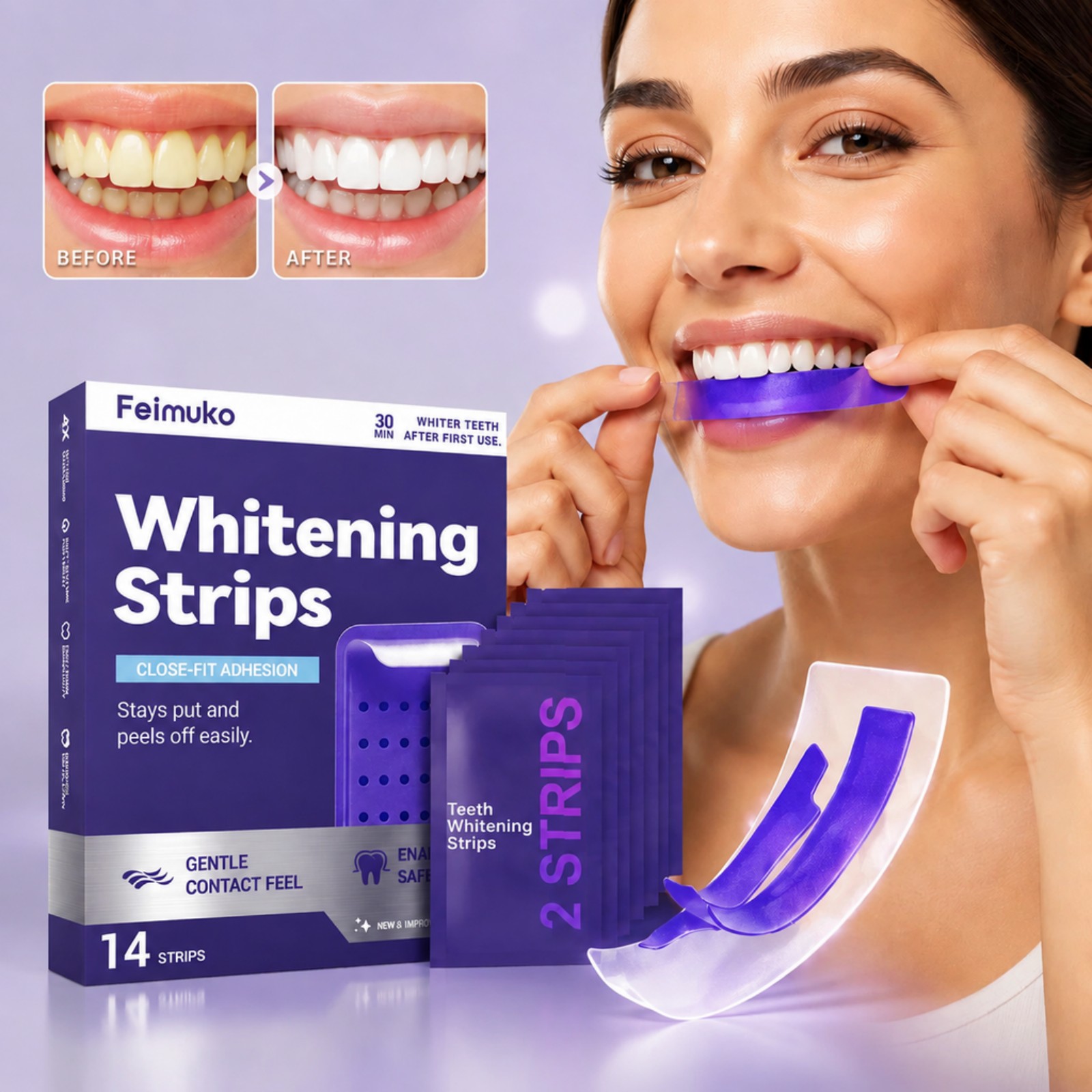 7개 프리미엄 퍼플 화이트닝 스트립 전문 치아 얼룩 제 - Teeth Whitening Bleaching Kit 리뷰 및 가격